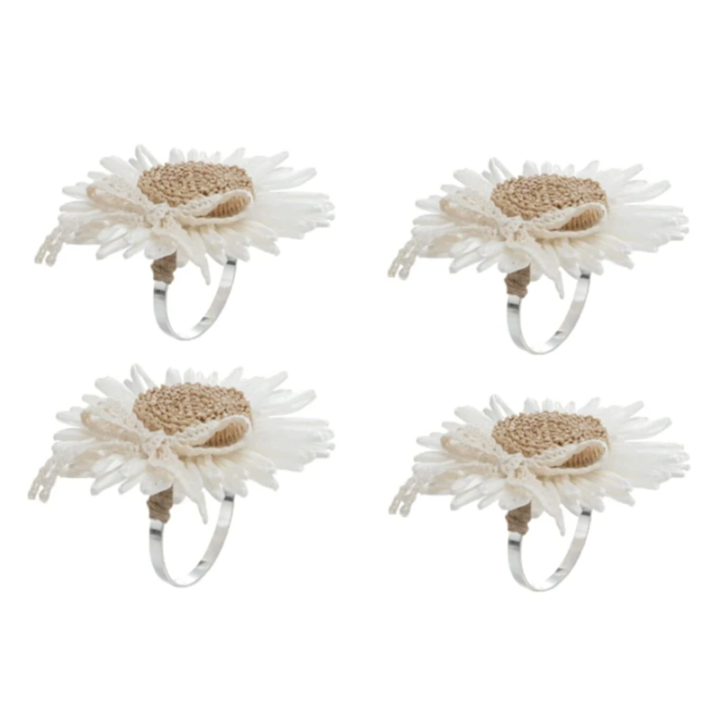 

Handmade Flower Napkin Ring Holder - Daisy Napkins Rings Set of 4 Napkin Buckle for Daily Dinning Table Decoration