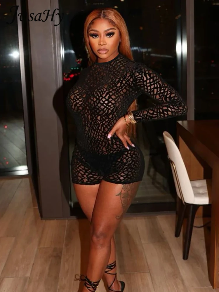 

Женский Однотонный черный комбинезон JusaHy Y2K на молнии с вырезами, эластичный Облегающий комбинезон с длинным рукавом и шортами в стиле High Street, новинка зимы 2023