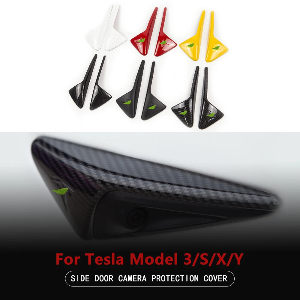 

For Tesla Model 3 X S Y ABS Carbon Fiber Side Door Camera Protection Cover Decoration Cap Car Accessories 2021 2PCS