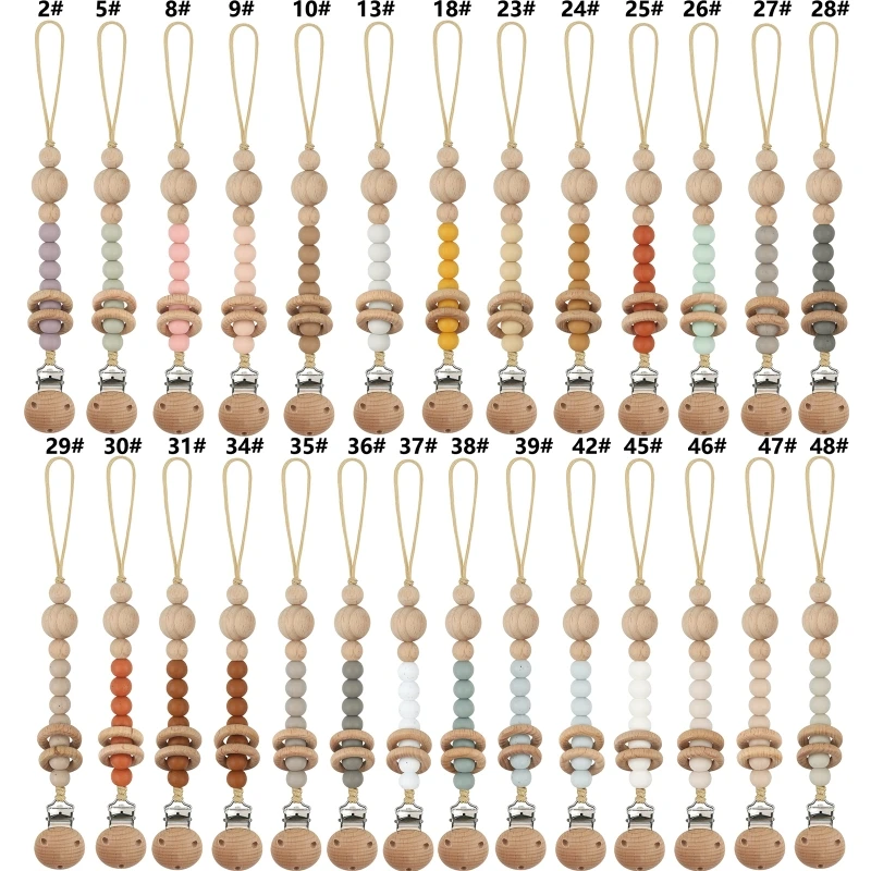 

Зажим для соски с силиконовой бусиной для прорезывания зубов, деревянное кольцо, зажим для прорезывания зубов, цепочка для для