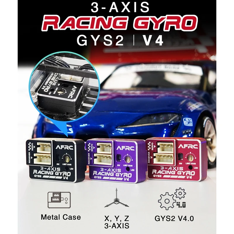 AFRC GYS-2 V4 Racing Gyro Drift Car Stabilizer Gyro Drift Car For MINI Z D Q 1/28 1/24 1/10 Car Model DIY Upgrading,Black