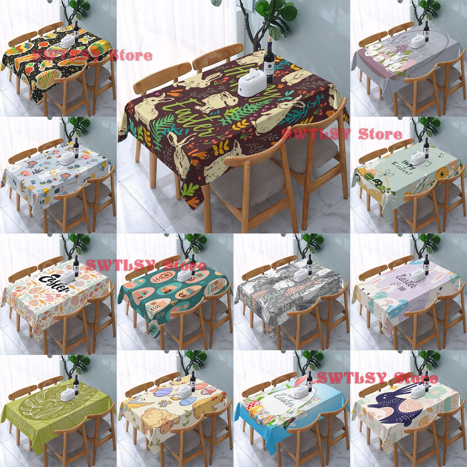 

Easter Tablecloth Rectangular Tablecloth Easter Bunny Tablecloth Home Parties Holiday Dinner Party Dining Room Kitchen Decor