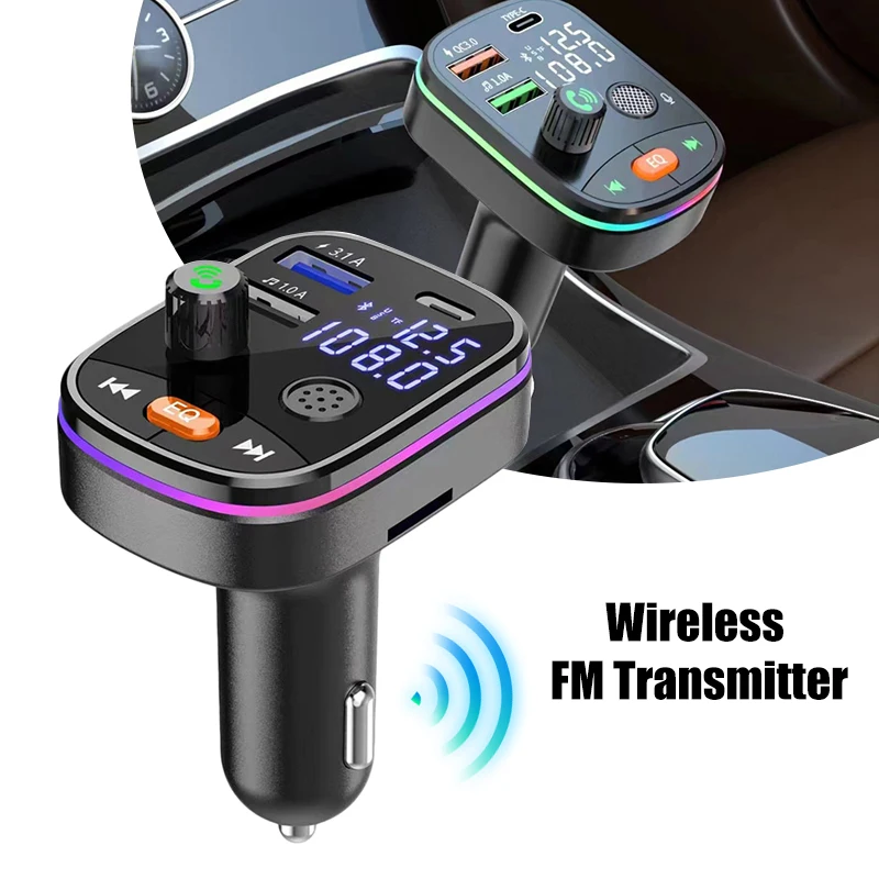 

1pc Bluetooth 5.0 Wireless FM Transmitter PD 20W Fast Charging Dual USB Charger Dual Display FM Modulator Handsfree Car Kit