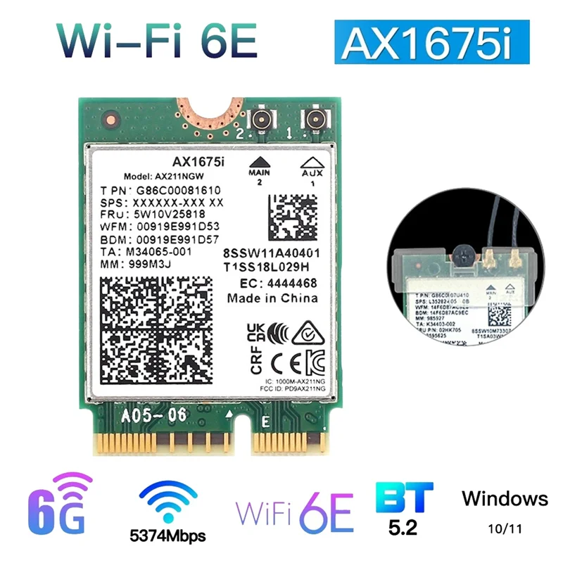 AX1675I Wi-Fi карта 6E M.2 ключ E CNVio 2 три диапазона 4G/5G/6 ГГц беспроводная AX211 для Bluetooth 5.2