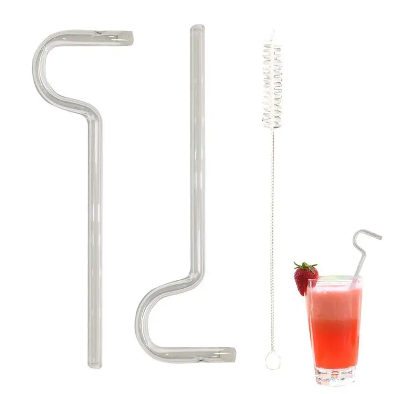 

Изогнутая соломинка многоразовые трубочки для напитков в стиле флейты, 2 шт., стеклянные трубочки, устраняющие линии губ, с щеткой из соломинки для привлечения