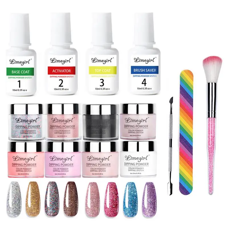 

Dip Powder Nail Kit 8 Colors Dip Powder With Manicure Tools Nail Kits With Base Top Coat No UV/LED Lamp Required