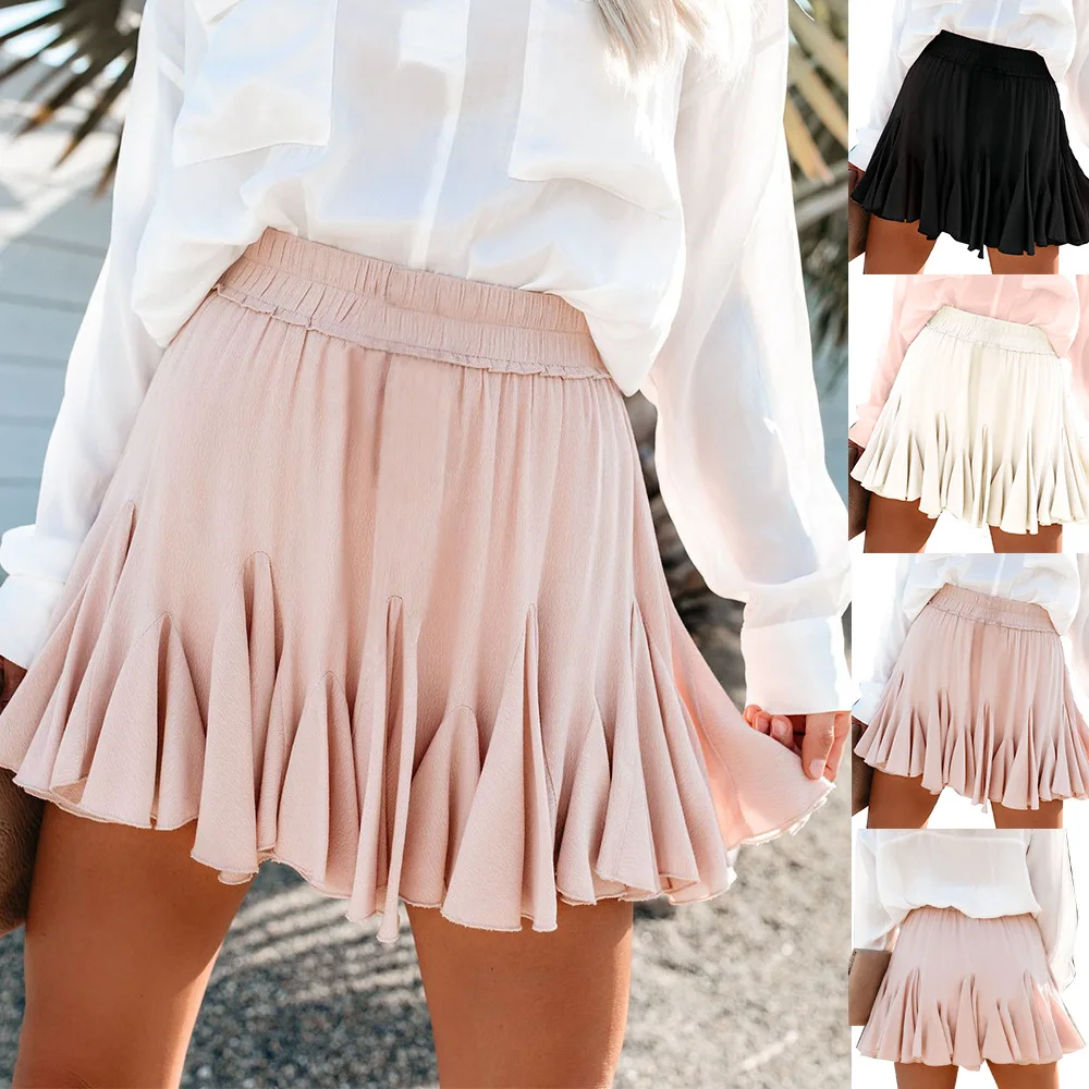 

2021 Summer Skirts Women Chiffon High Waist Shorts Skirt Preppy Y2k Fashion Korean New Pleated Mini Beige Black Pink Cute Female