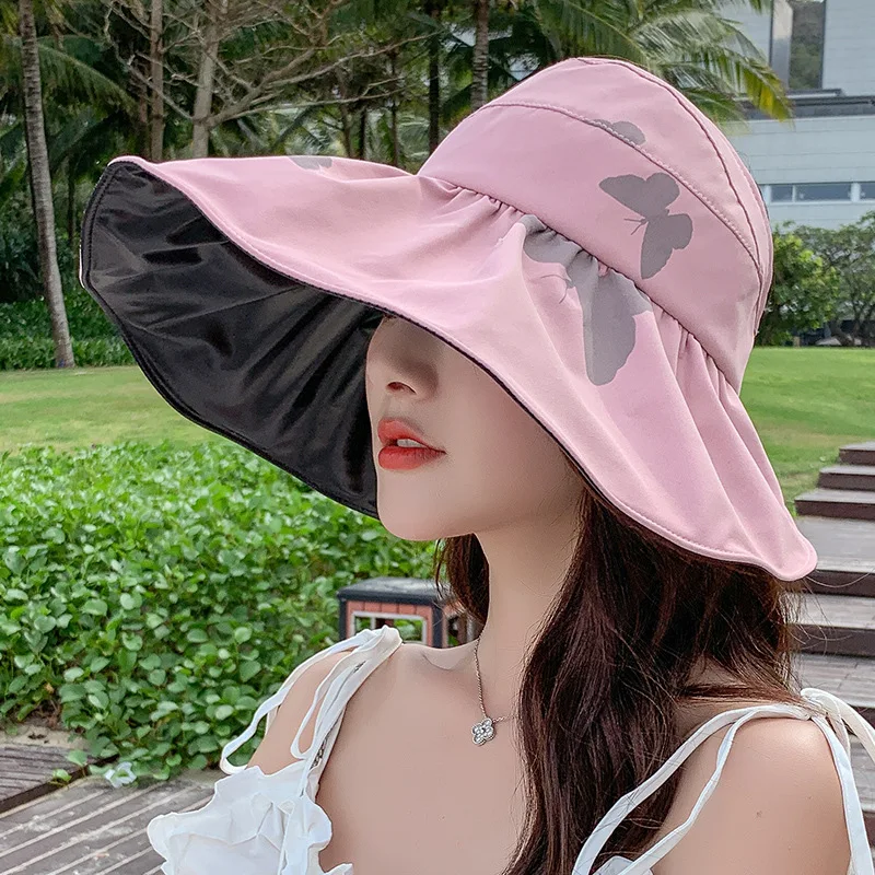 

Black glue empty top sunscreen Hat Women's summer large eaves ultraviolet sunshade hat folding fisherman's hat sun hat