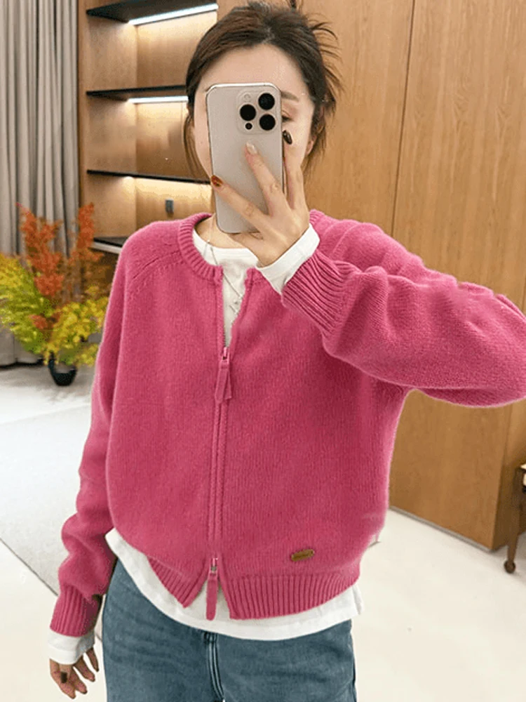 Короткий вязаный кардиган на молнии свитер верхняя одежда женская осень и зима