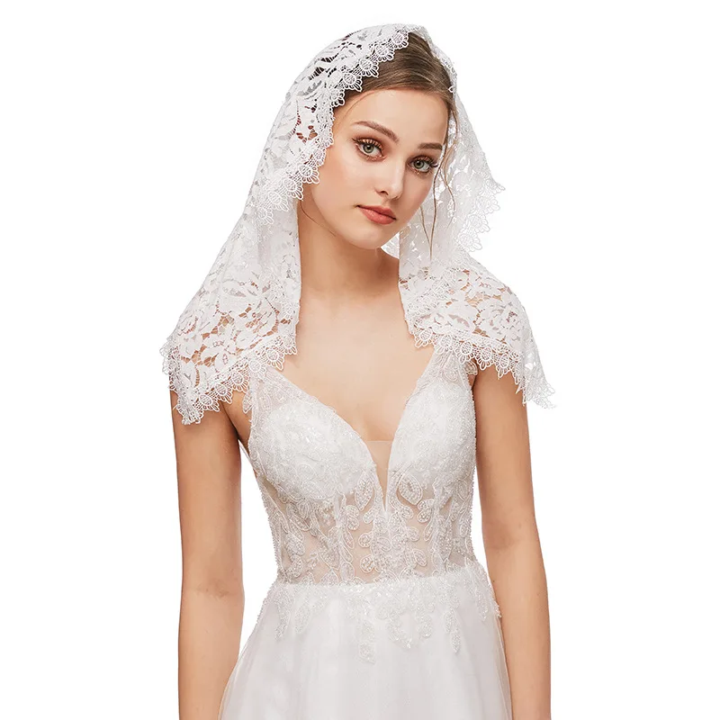 

2022 Short Style Classical Black and White Christian Church Prayer Women Head Covering Wedding Bridal Veil