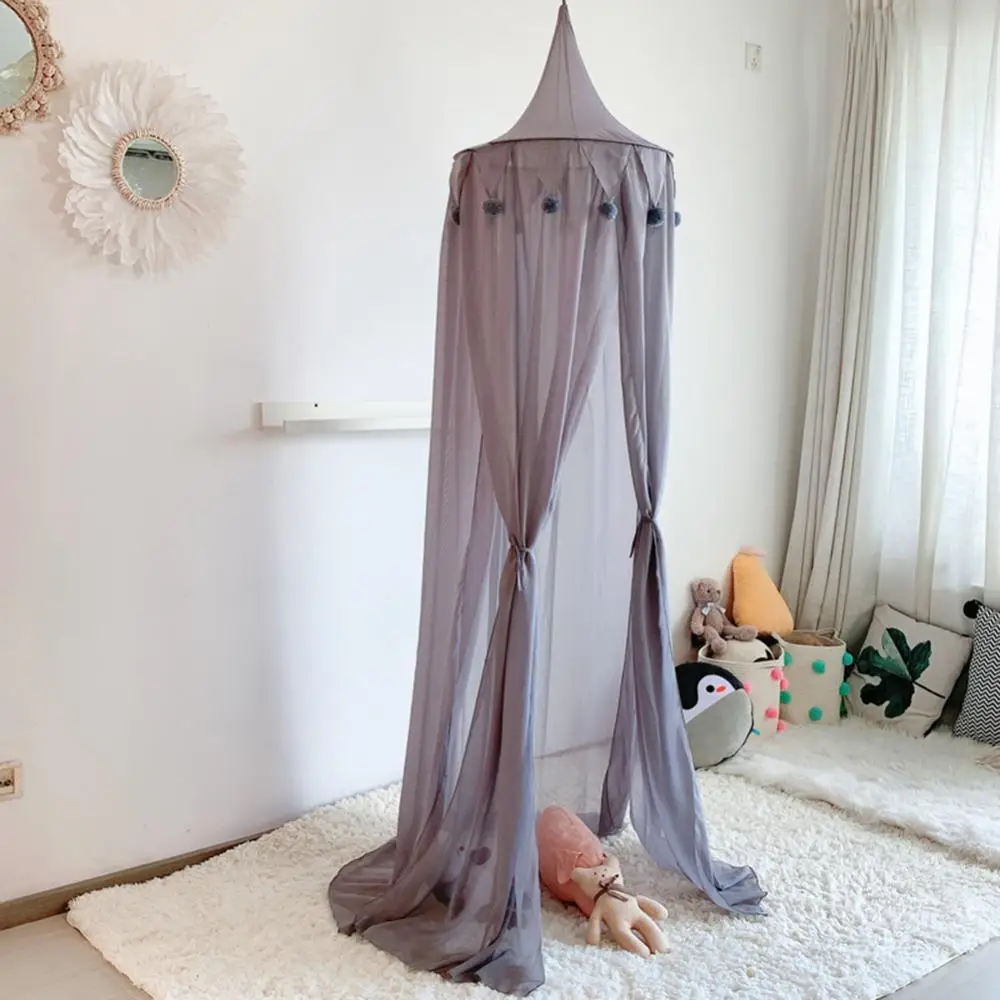 

Net Tent Bed Canopy 200cm Nordic Mosquito Round Pompom Hanging Canopy Home Decoration Bedding Dome балдахин на кровать