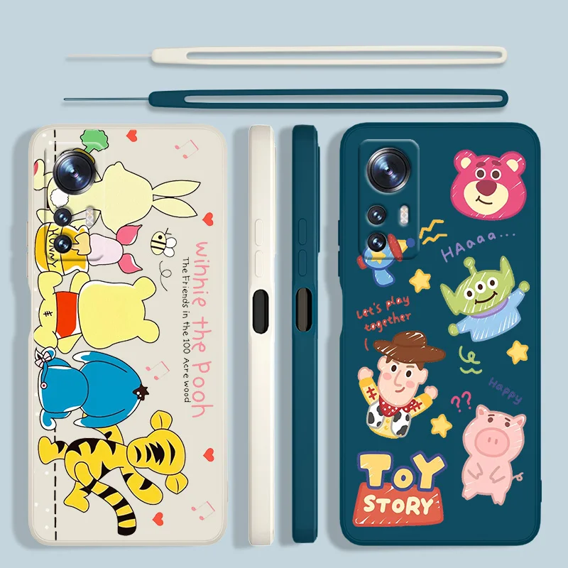 

Disney Pooh Bear Toy Story Phone Case For Xiaomi Mi 12X 12 11T 11i 11 10T 10i 10 Pro Lite Ultra Liquid Rope Funda Back Cover