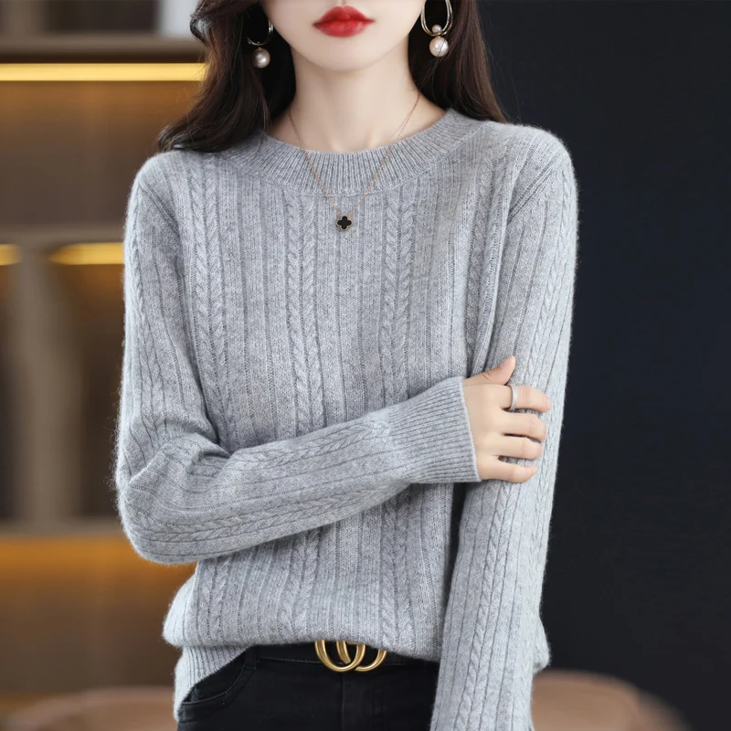 Fashionable Women's Clothing Sweater Winter New Thickened Warmth Twisted Base Shirt Office Leisure Top 100 All Wool Sweater