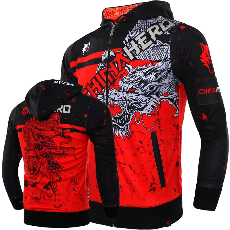 

VSZAPMMA боксерская длинная одежда китайского героя для фитнеса с капюшоном на молнии куртка для бойцоров Муай Тай кикбоксинга тренировочная куртка