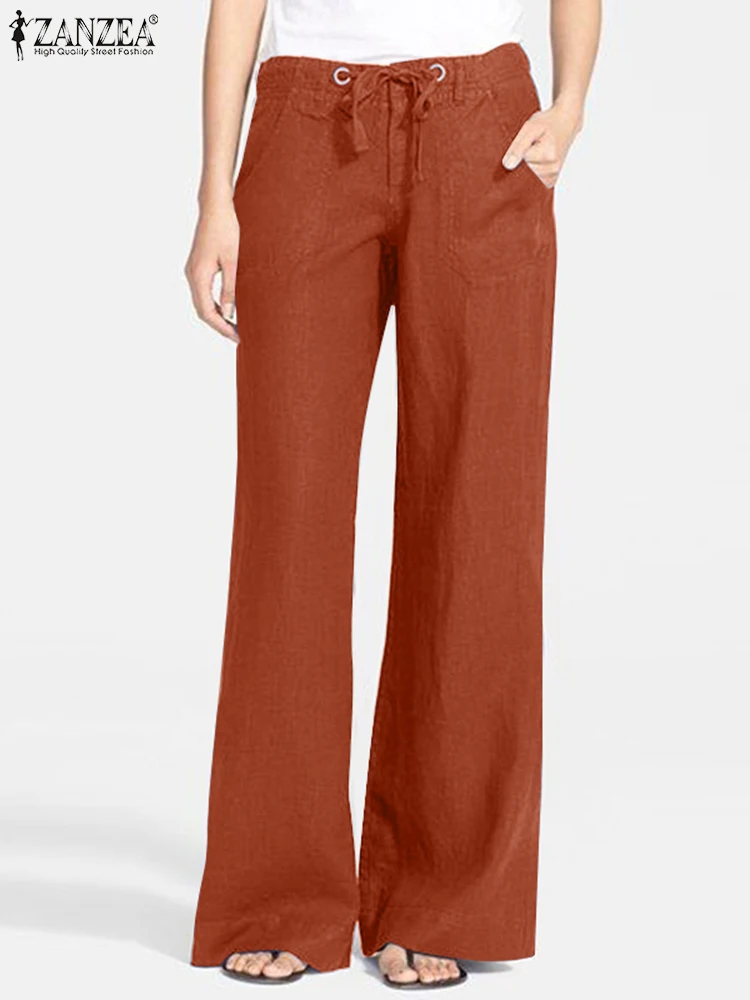 

ZANZAE Summer Casual Wide Leg Pants Solid Color Long Pantalon Fashion Pant Vintage Trousers Femme Button Holiday Loose Palazzo