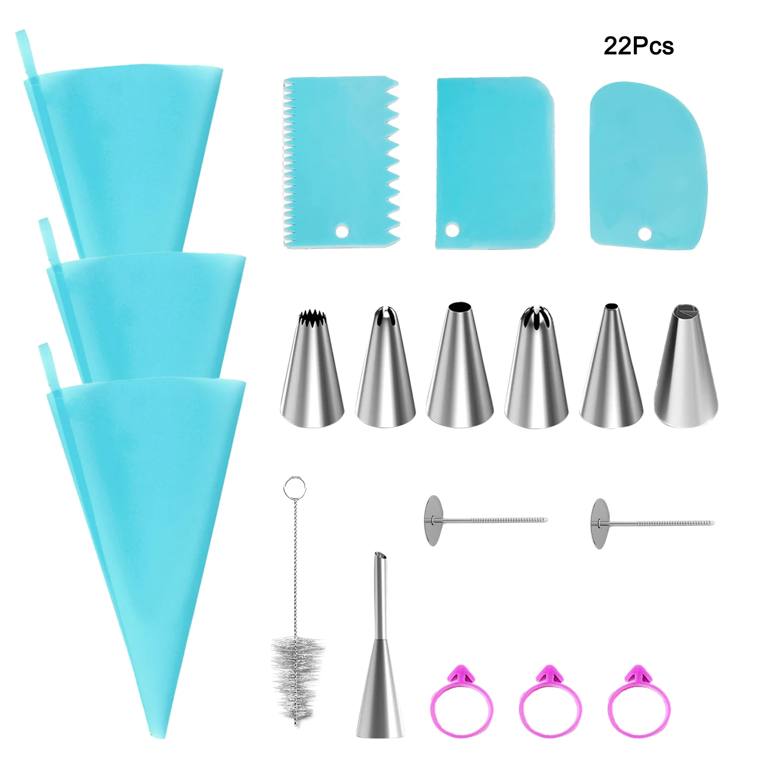 

Scraper Stainless Steel Cake Decorating Supplies Kit Baking Tool Cookies Kitchen Piping Bags DIY Icing Tip Cream Cleaning Brush