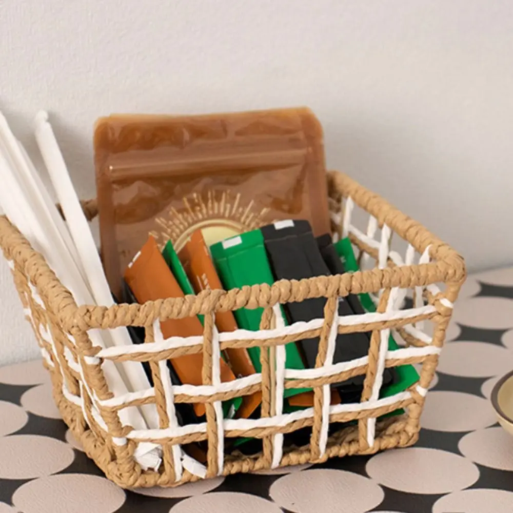 Коричнево-белая корзина для хранения железная художественная веревка плетение