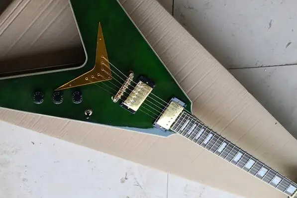 

chinese guitar factory custom new Green seaweed color gold hardwares V shap Electric Guitar instock 62