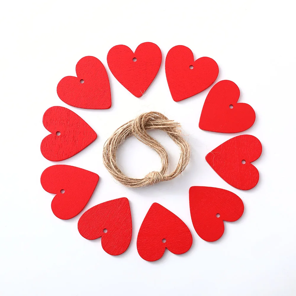 

10Pcs Red Pink Painted Wooden Heart Tags Hanging Craft DIY Scrapbook Crafts Accessories Wedding Decoration Party Decoration