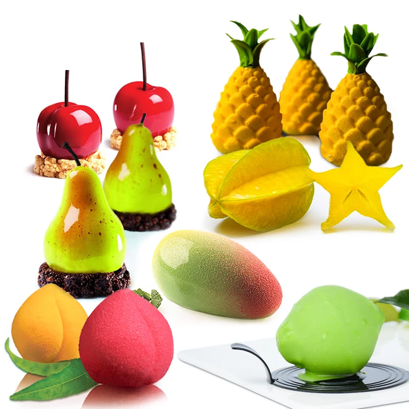 

SILIKOLOVE Fruit Cake Decorating Molds Silicone Pastry Mold for Baking 3D Fruits Mousse Cake Mold Art French Desserts Tools