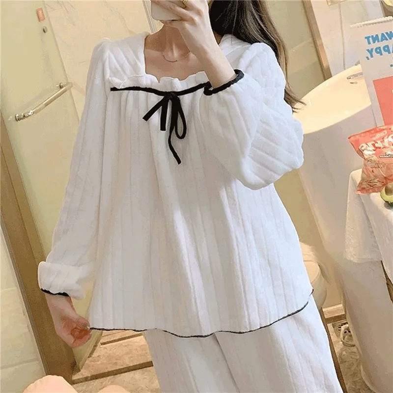 2023 Pajamas Set Sexy Sleepwear For Women Pink Thick Warm Pyjama Women's Flannel Winter  Fashion Homewear Clothes Big Size