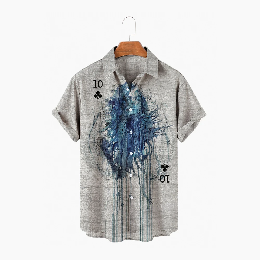 

Fashion playing card men's shirt summer casual ethnic short-sleeved shirt lapel retro men's Hawaiian shirt casual shirt