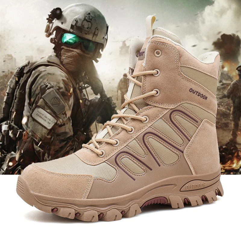 

Высокие военные ботинки для мужчин, боевые ботинки на шнуровке, уличные тактические ботинки, армейские ботинки для пустыни, ботильоны до середины икры, Рабочая обувь для мужчин