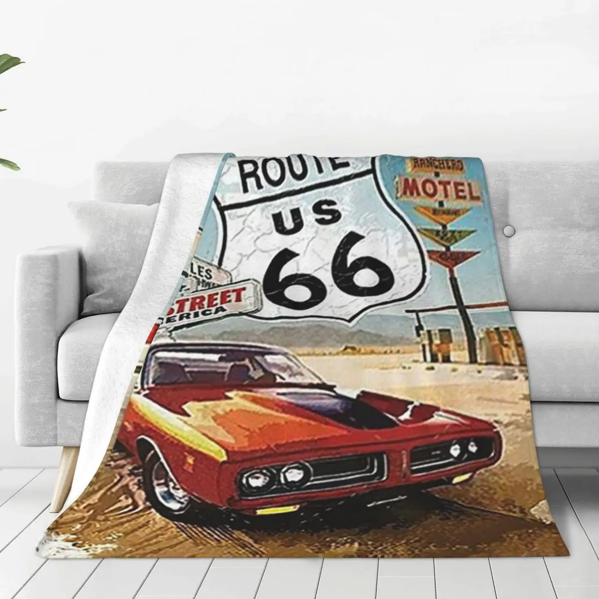 

Route 66 Blankets Coral Fleece Plush Summer America Highway Motorcycle Vintage Soft Throw Blankets for Sofa Travel Bedspreads