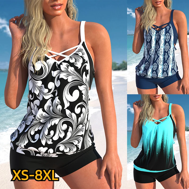 2023 женские Танкини с высокой талией, Летний Новый дизайн, купальники с принтом, купальник, бикини, купальный костюм, комплект из двух предметов, женский пляжный костюм