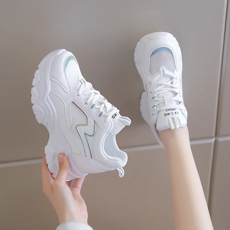 

Spring Breathable Mesh Sneakers Hidden Increasing Sport Shoes New 2022 Woman Wedge Casual Chunky Shoes High Platform Shoes 5.5CM