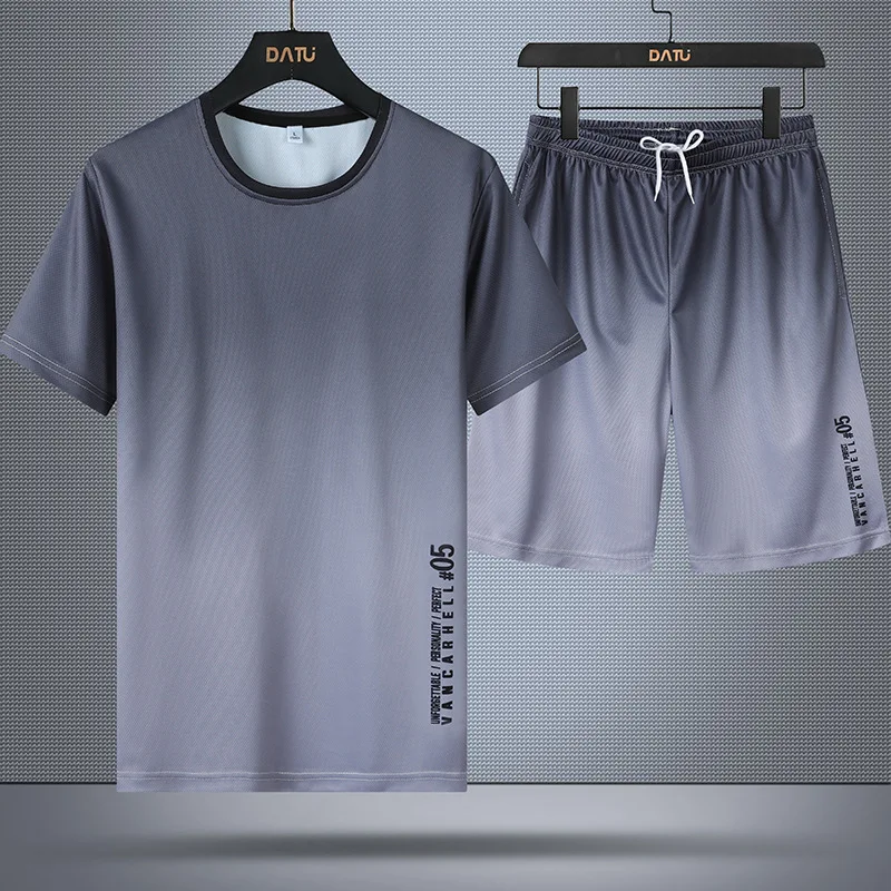 Мужской спортивный костюм для фитнеса Повседневная летняя футболка и шорты