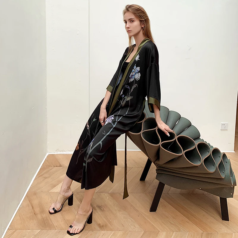 

Soft Floral Robes Women Long Bathrobe Satin Kimono Bath Robe Sleepwear Dressing Gown Female Nightwear Home Wear Clothes