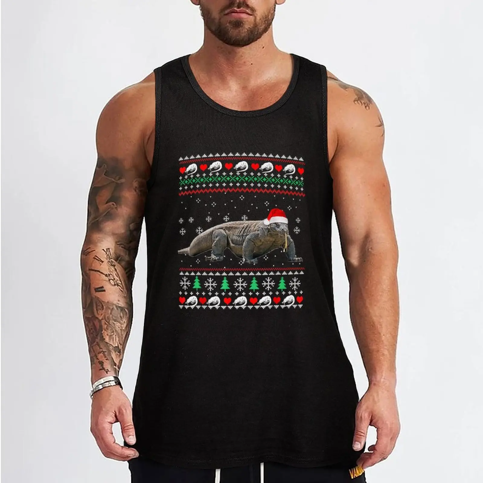 Komodo Dragon Santa Hat Ugly Christmas Tank Top майка для мужчин футболка Мужская мужская одежда