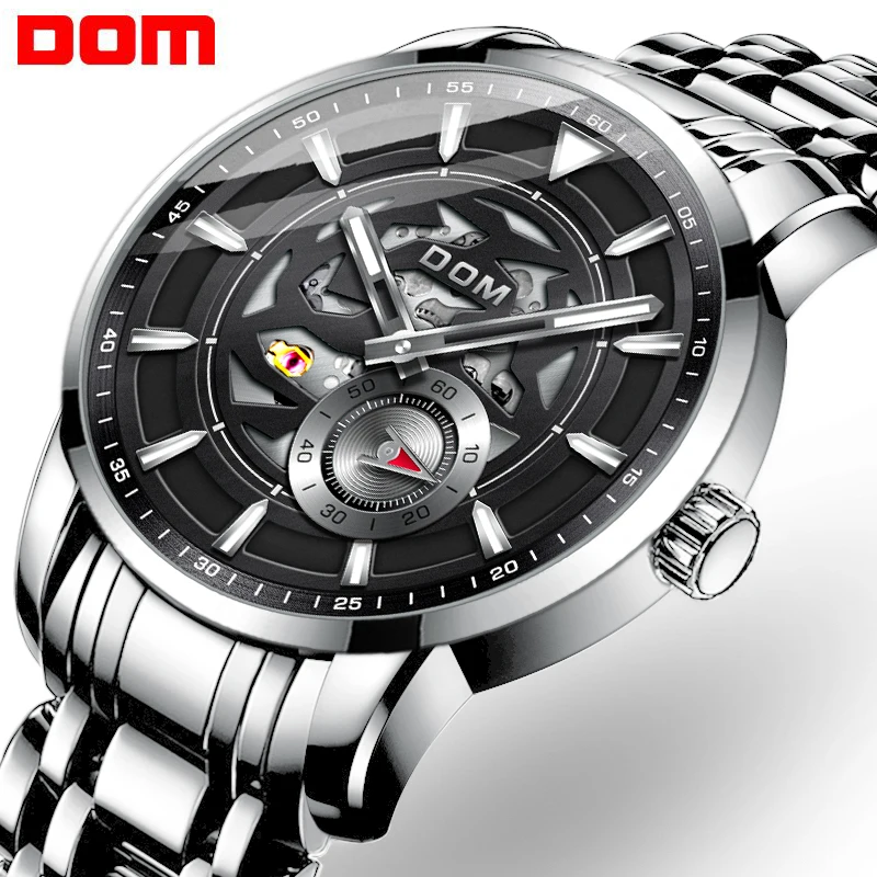 DOM New Mechanical Wristwatch Men Sport Watches Stainless Steel Classical Clock Male Waterproof Relogio Masculino M-1308D-1M