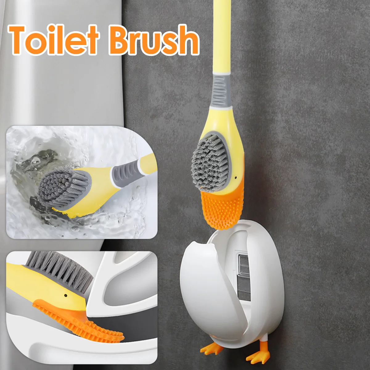 

Silicone Head Diving Duck Toilet Brush Soft Bristles Breathable Toilet Brush with Base Wall-mounted or Floor-Standing Bathroom D