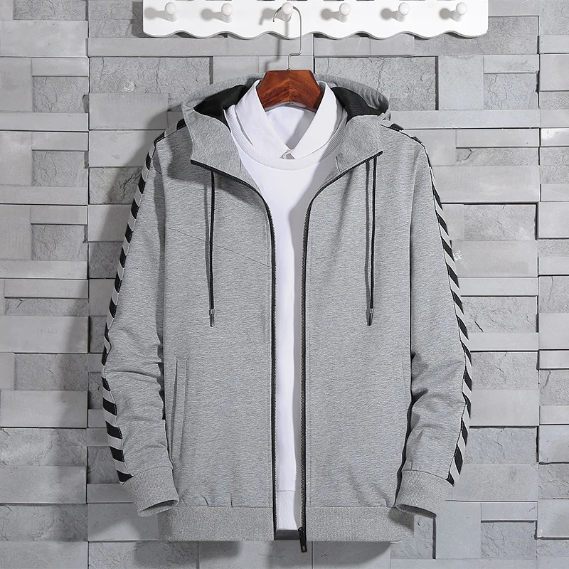 

Camping Outing Biking Oversized Clothes Vintage Couple Hooded Outwear Spring and Autumn Contrast Zippered Hooded Jacket