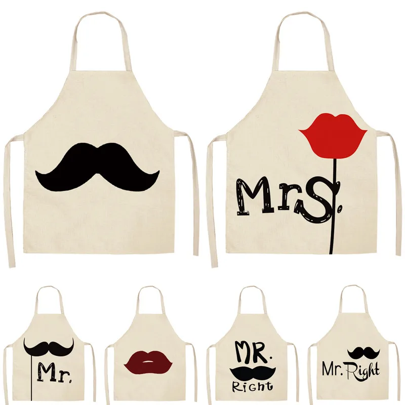 

1Pcs Mr Mrs Couples Funny Kitchen Apron Dinner Party Baking Cooking Accessories Cotton Linen Pinafore Cleaning Tools Tablier