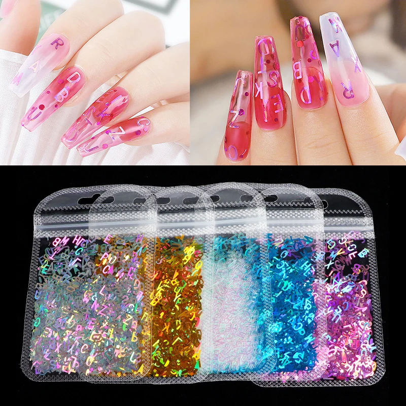 

1 pack Nail Art Sequins Holographic Glitter Sequins For Nail Art Decorations Letter Shape Flakes Slices Nails Accessories