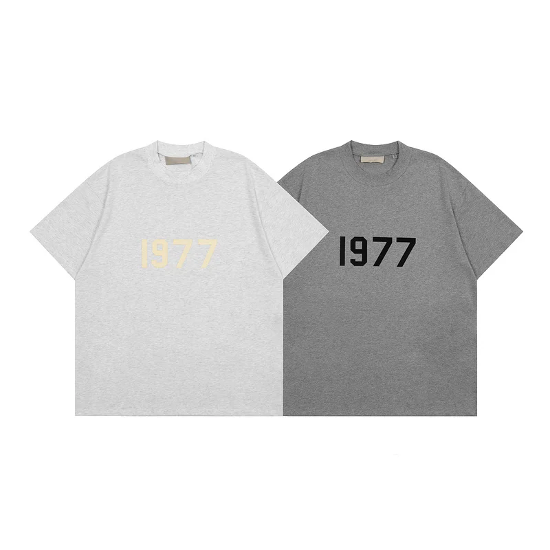 

22 High Quality ESSENTIALS 1977 Flock Print Tee Men Women Couple 100% Cotton T Shirt Hip Hop High Street Oversize Casual T Shirt