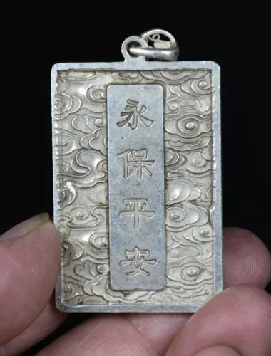 5 см старый китайский Мяо серебряный фэн-шуй Гуань Инь Кван-инь дракон амулет