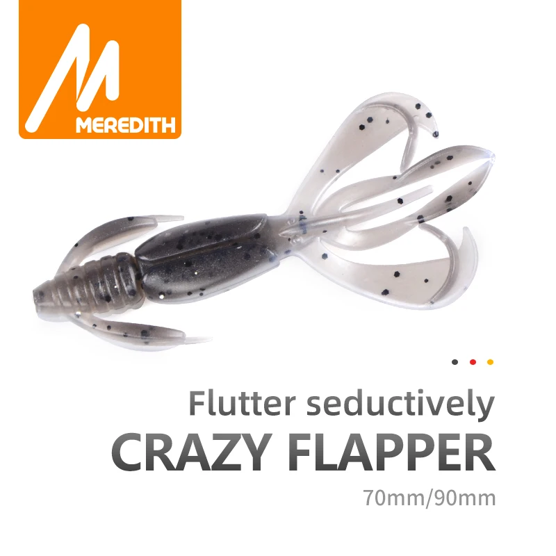 MEREDITH — Leurres de pêche souples Crazy Flapper, matériel de pêche, appâts en silicone, crevette, bar, 70 mm, 90mm