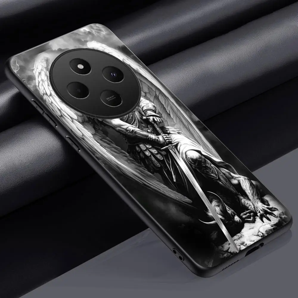 Фото Чехол для телефона с простым художественным рисунком ангела для Redmi Note 14 13 12 11 Pro Plus S 5G 14C A3, мягкий черный чехол для телефона №4