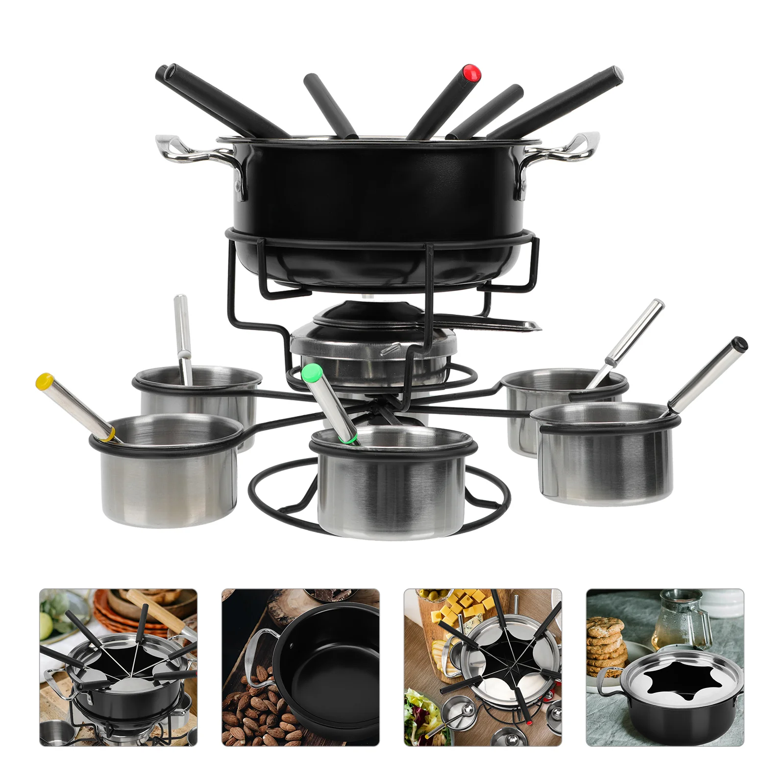 

Fondue Pot Set Chocolate Cheese Stove Steel Stainless Melting Maker Butter Warmer Electric Cooking Cast Iron Base Hot Fork Cream