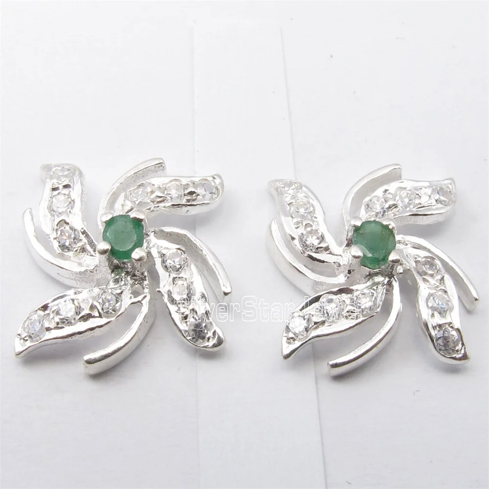 Many Color Semi-precious Stone   Plant  Stud Earrings