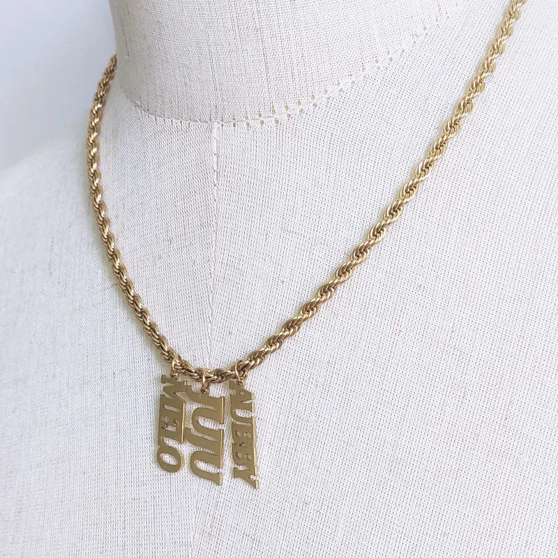 Gold-color Stainless Steel Twist Chain Necklace Fashion Simple Creative Custom Name Pendant Jewelry Man Women Personalized Gift