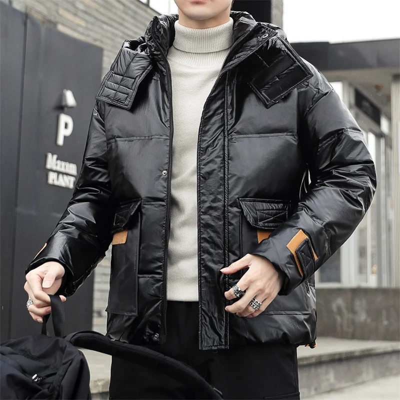 Casual Autumn Winter Men's Warm White Duck Down Jackets Parkas Solid Outwear Thick Hat Detachable Hooded Down Coats Top Clothing