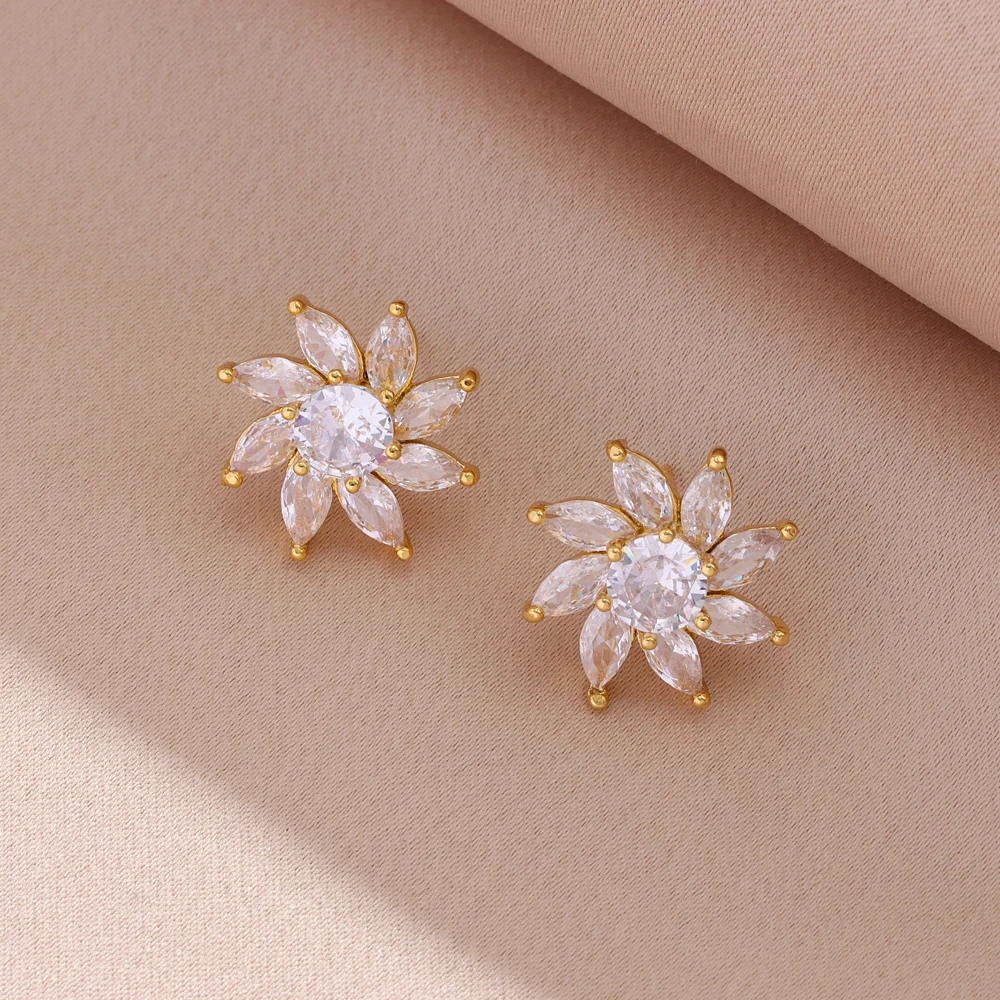 Женские серьги-гвоздики из нержавеющей стали с цирконом