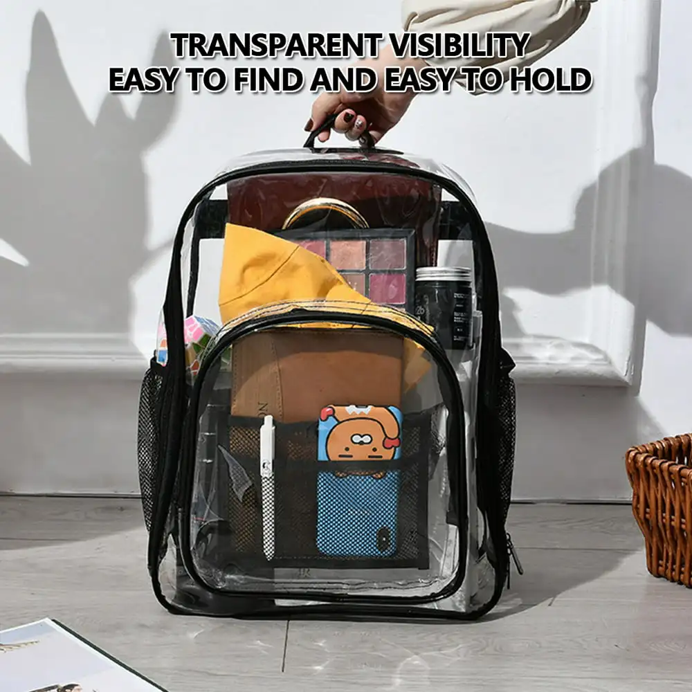 Heavy Duty Transparent Clear Backpack PVC Waterproof School Bookbag See Through Backpacks for School,Sports,Work