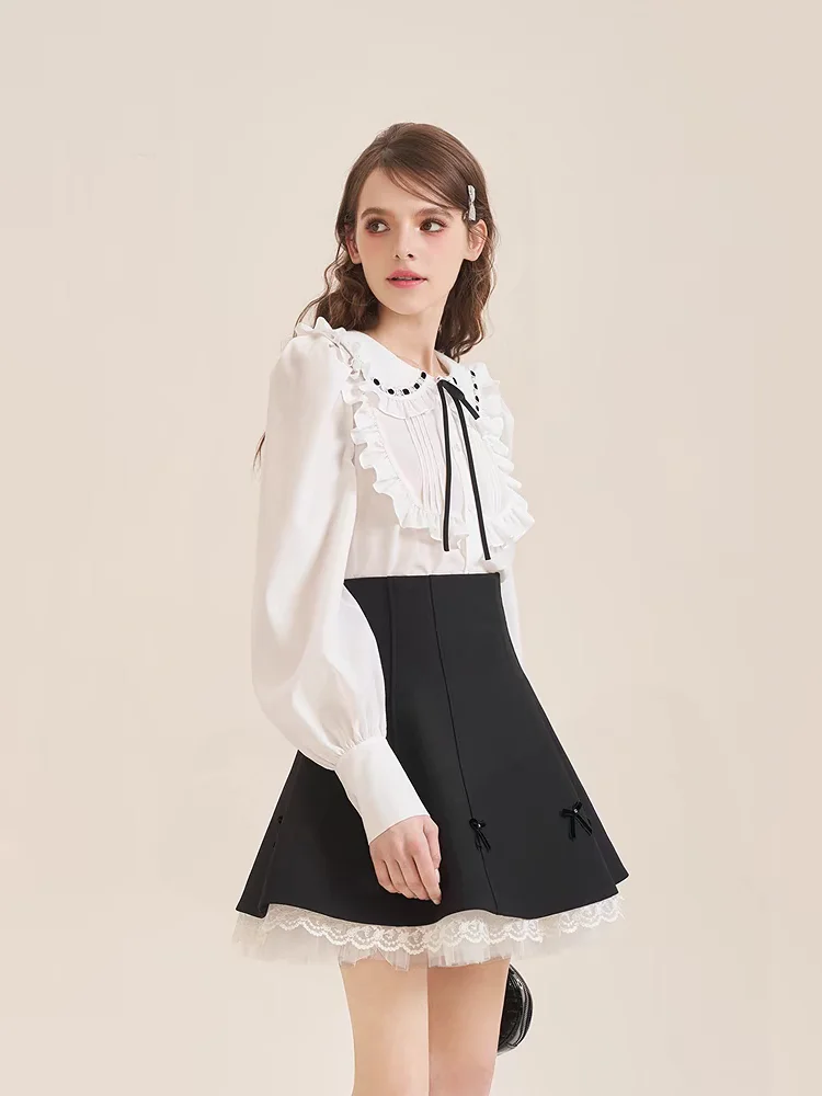 Рубашки с французскими оборками женские рубашки длинными рукавами новый