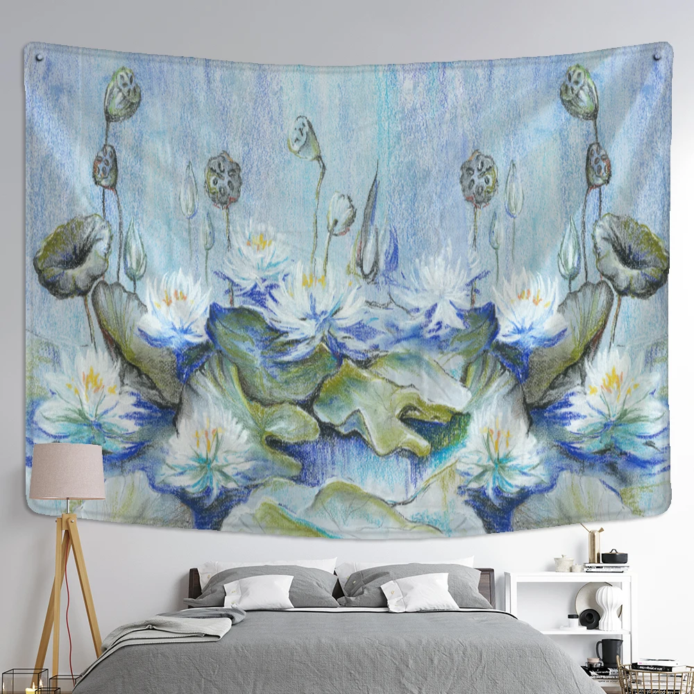 Картина маслом синего цвета Настенная картина хиппи тапиз искусство живопись